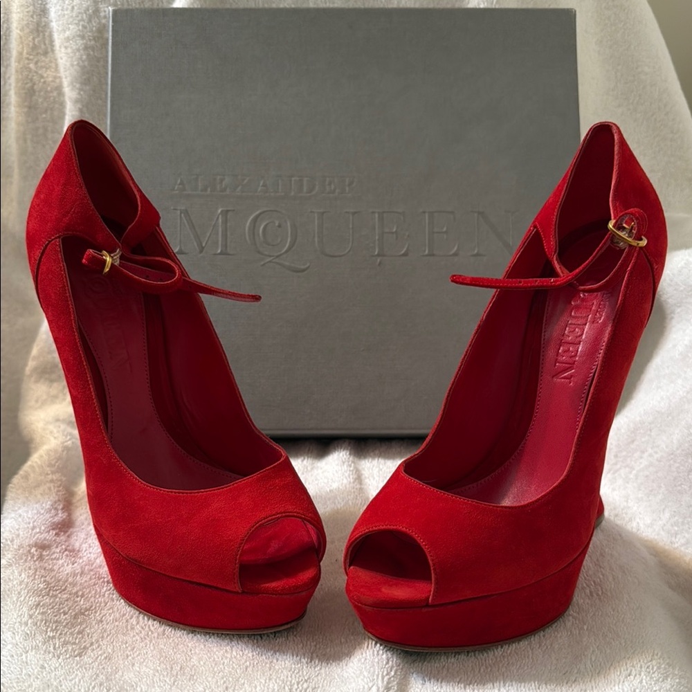Alexander McQueen Red Suede Platform Heels
